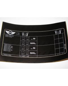 MINI R56 Tyre Pressure Table Chart Label Sticker 71246851460 New Genuine